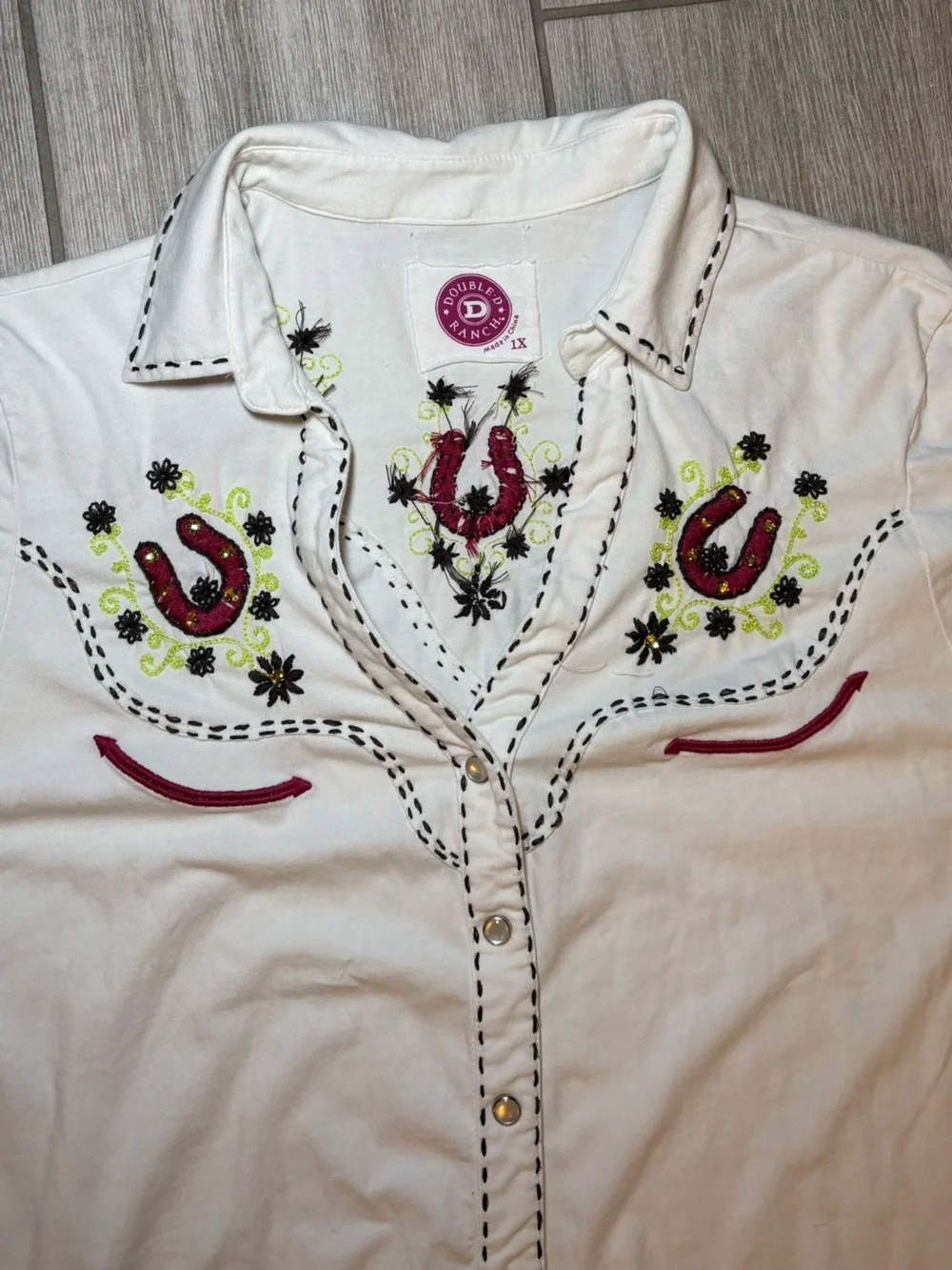 Double D Ranch White Embroidered Western Shirt with Red Accents